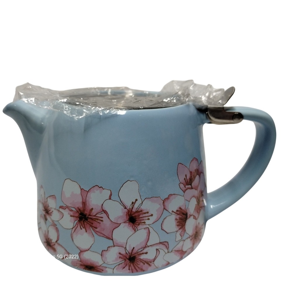 Alfred Ceramic Teapot with Stainless Steel Infuser Blue Cherry Blossom 20oz NEW‎